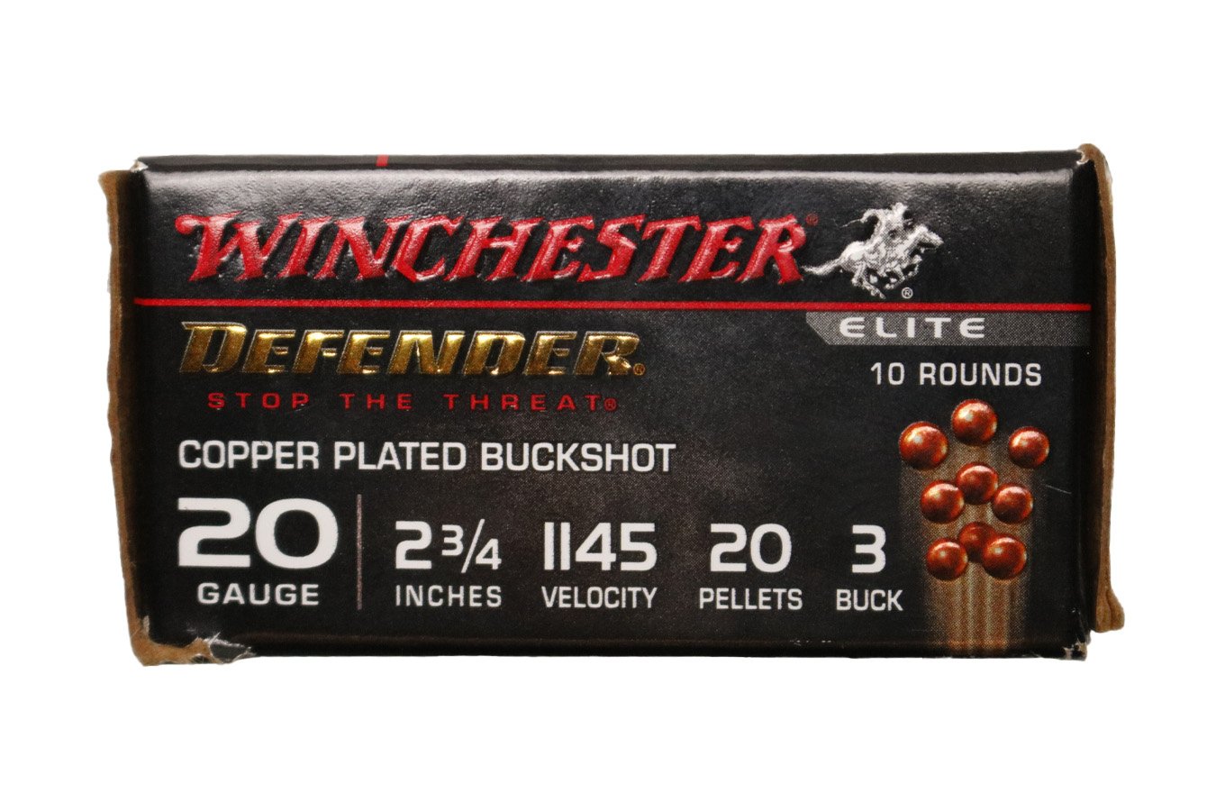 WINCHESTER AMMO 20 Gauge 2-3/4 in 20 Pellet 3 Buck Elite Defender Buckshot Police Trade Ammo 10/Box